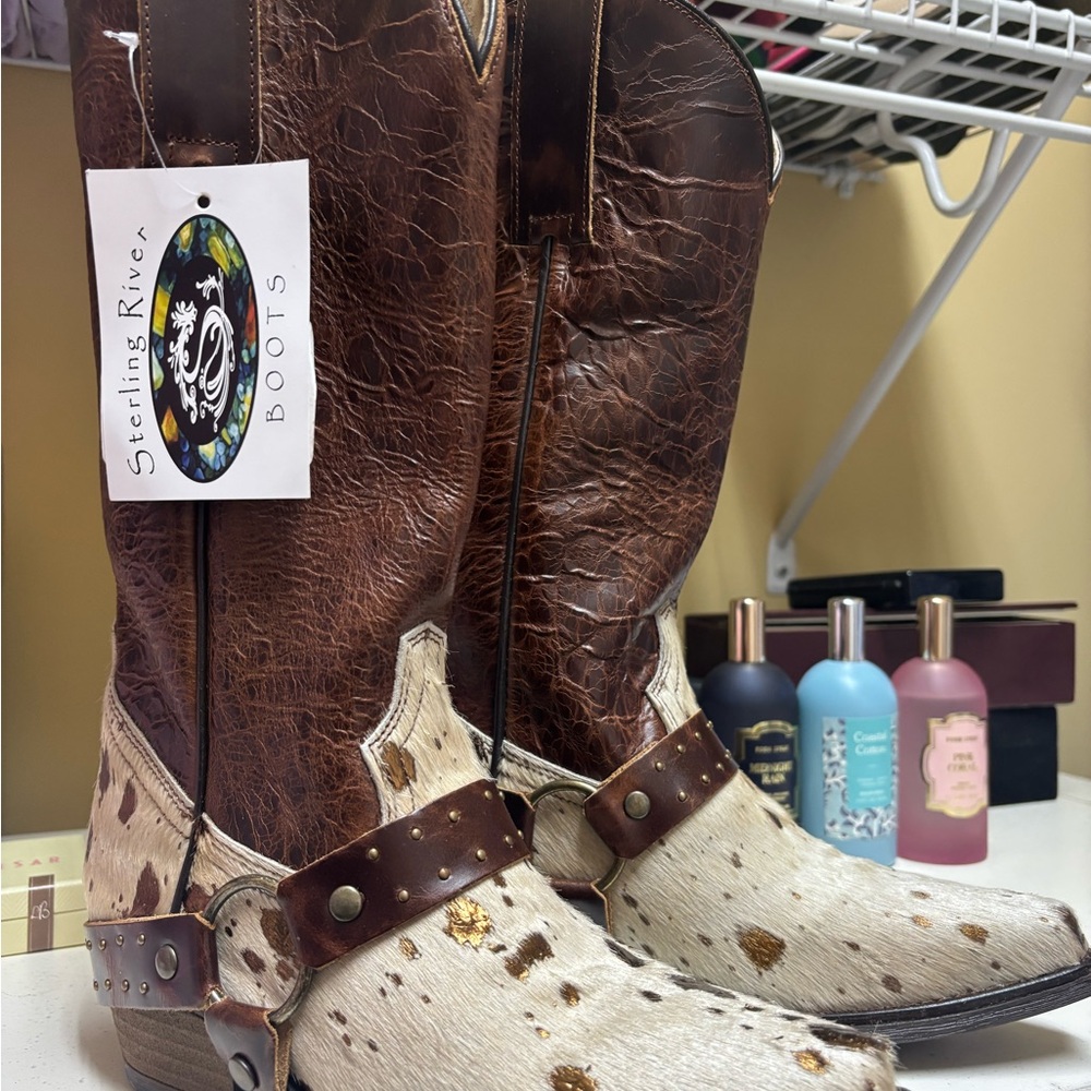 Brown and Cream Heeled Boots